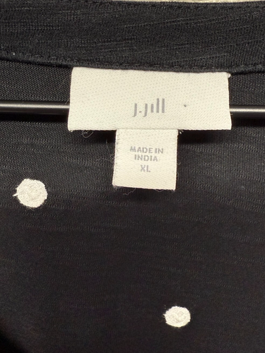 J Jill Womens XL Embroidered Polka Dot Button Up Top 3/4 Sleeve Black V-Neck - Picture 4 of 6