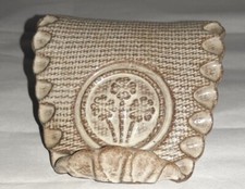   Pottery Business Card / RECIPE CARD HOLDER BROWN/TAN FLORAL IMPRINT SIGNED