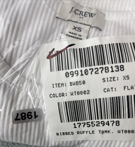 J Crew Tank Top Womens Extra Small White Ruffle Shoulder Ribbed Stretch Everyday - Picture 6 of 6