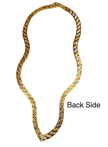 14K Imperial Gold Tri-color Chevron V Necklace 20" Heavy 35.7g Bold 8mm wide Vtg - Picture 10 of 16