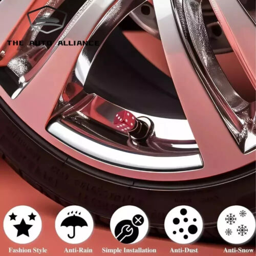 4PCSRed Metal Dice Wheel Valve Stem Tire Cap Trims For Car Bike Truck Dust Cover - Picture 7 of 9