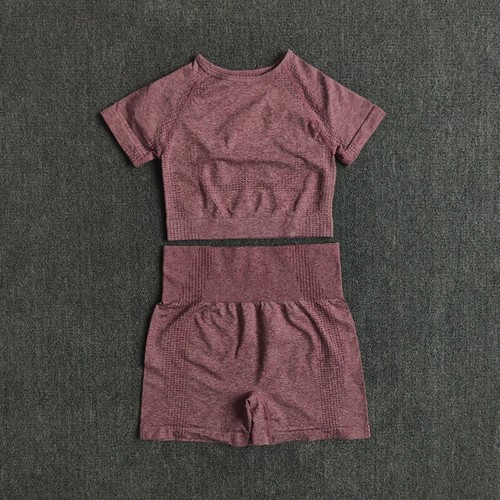 2pcs Women Seamless Yoga Suit Crop Top+Short Sports Fitness Gym Set Outfit - Bild 10 von 14