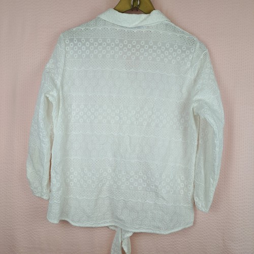 Marc New York Andrew Marc Blouse Women's Medium White Eyelet Pattern Long Sleeve - Picture 9 of 12