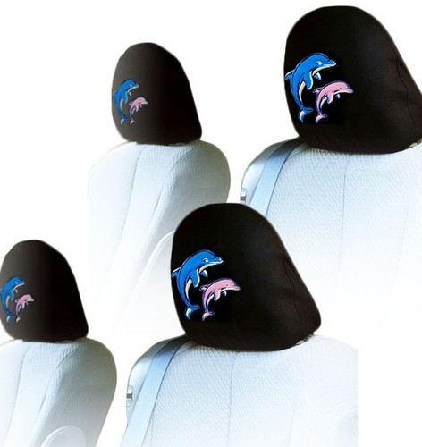 4X Dolphin Logo Headrest & Black Cloth Car Truck Seat Covers New For VW - Picture 3 of 11