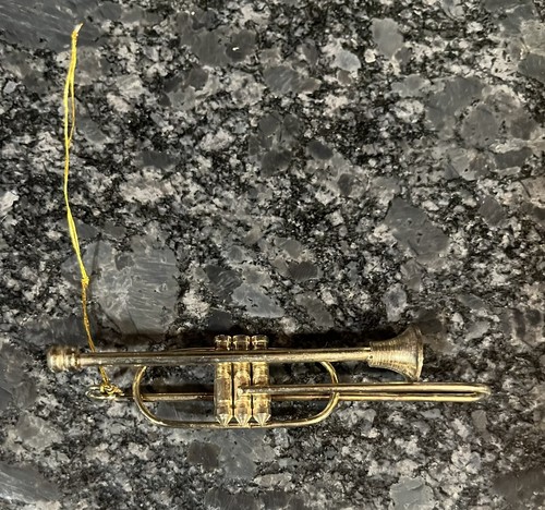 4 Vtg Brass Musical Instruments Harp Fr. Horn Tuba Trombone Christmas Ornaments - Picture 6 of 10