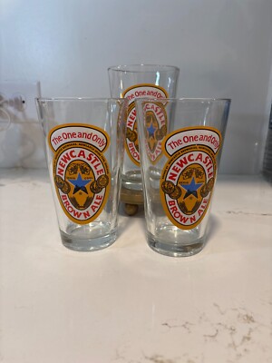 Lot of 3 Newcastle Brown Ale The One and Only Beer Glasses 16oz  5 7/8'' Tall