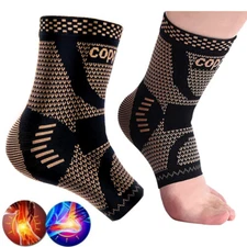 Copper Ankle Support Brace Compression Sleeve Socks Foot Joints Pain Relief Gym