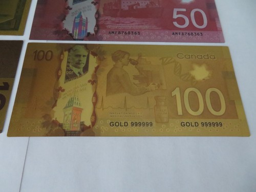 4 Kanadische $ 1, 10, 50, 100 Dollar Banknoten 24k vergoldet Spielgeld - Bild 10 von 10