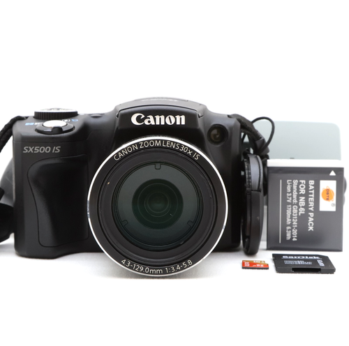 Canon PowerShot SX500 IS 16.0MP Digital Bridge Camera Black Tested Bundle Kit