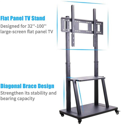 XXL Large Heavy Duty Mobile TV Cart Floor Stand Mount Meeting Live for 32"-100" - Picture 9 of 12