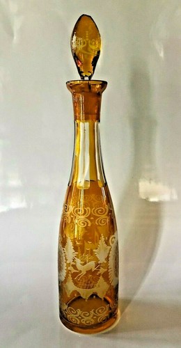 Bohemian Crystal~ANTIQUE CUT TO CLEAR ETCHED WILDLIFE WINE DECANTER~Excellent - Imagen 1 de 6