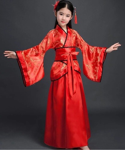 Kids Traditional Dresses Chinese Outfit Girls Costume Folk Dance Hanfu Dress - Picture 10 of 39