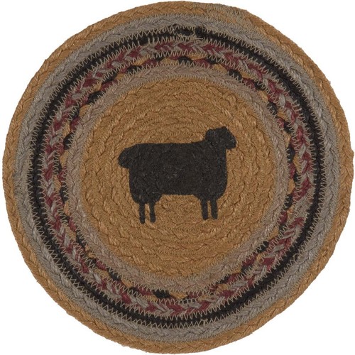 Trivet de yute redondo de 8" Heritage Farms marcas rústicas de VHC de yute de ovejas - Imagen 4 de 5