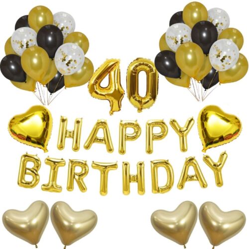 GOLD HAPPY BIRTHDAY BALLOONS Helium BUNTING BANNER Foil LARGE Set Party DECOR UK - Picture 17 of 29