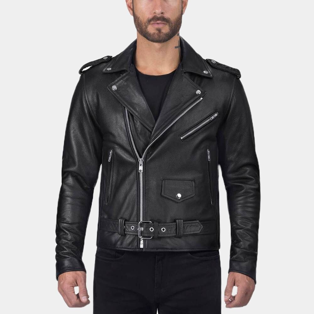 Mens Classic Motorcycle Vintage Black Leather Jacket | eBay