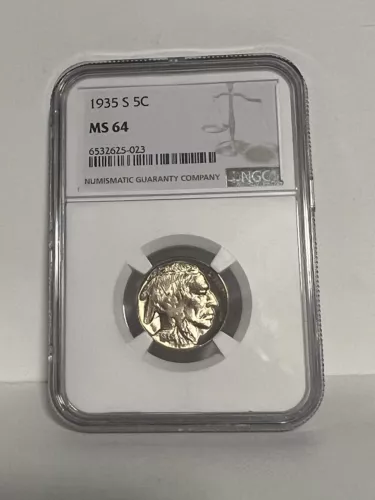 NGC MS-64 1935-S Buffalo Nickel, Blazing, Lightly toned specimen.