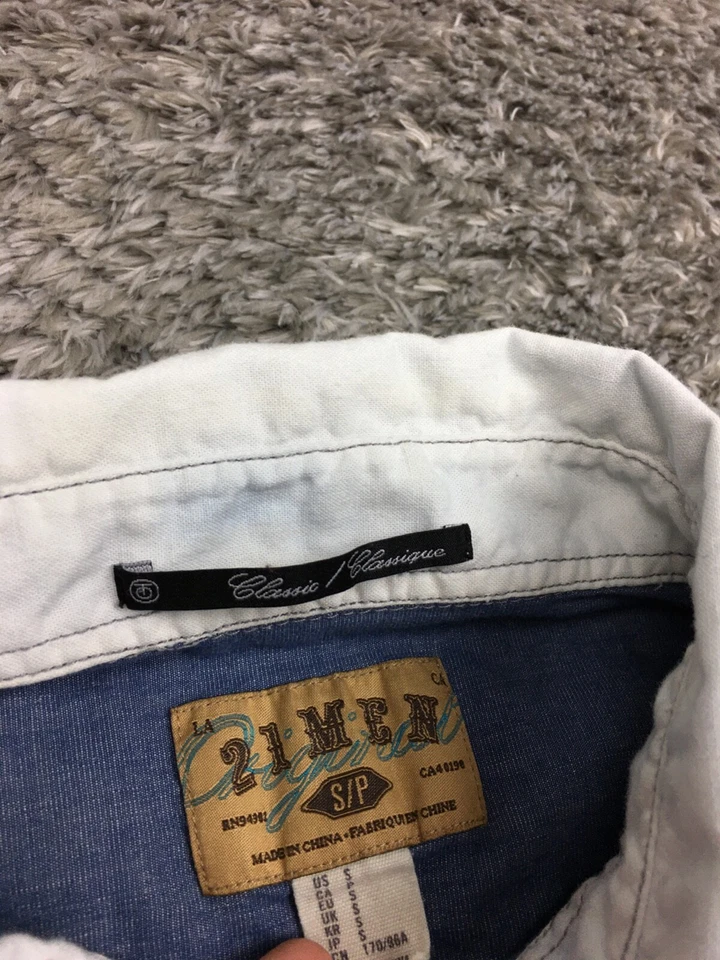 Camisa vaquera 21 con botones para hombre talla pequeña azul blanco cuello manga larga 21 Foto 4 de 4