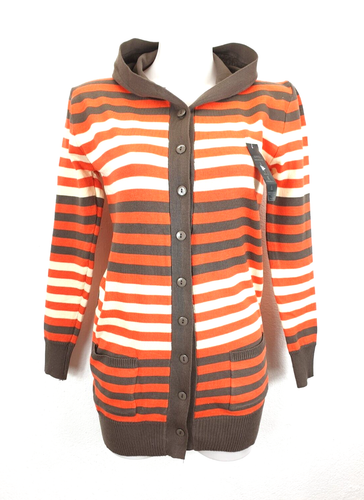 K72) CAOJIANRONG Damen Cardigan Strickjacke mit Kapuze Gr. XL Neu Gestreift