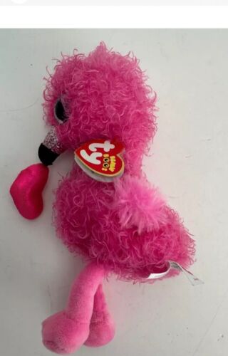 TY Beanie Boos - DAINTY il fenicottero con cuore (occhi glitter) (6 pollici) Nuovo - Foto 4 di 4