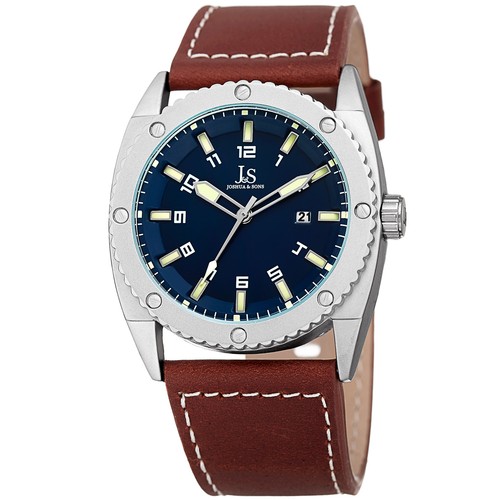 Men's Joshua & Sons JX120BU Quartz Movement Date Genuine Leather Strap Watch - Picture 1 of 4