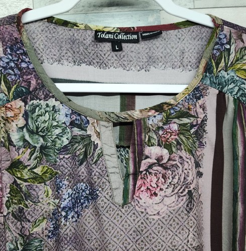 Tolani Collection Size Large Floral Long Sleeve Tunic Modal Lightweight Keyhole - Picture 2 of 8
