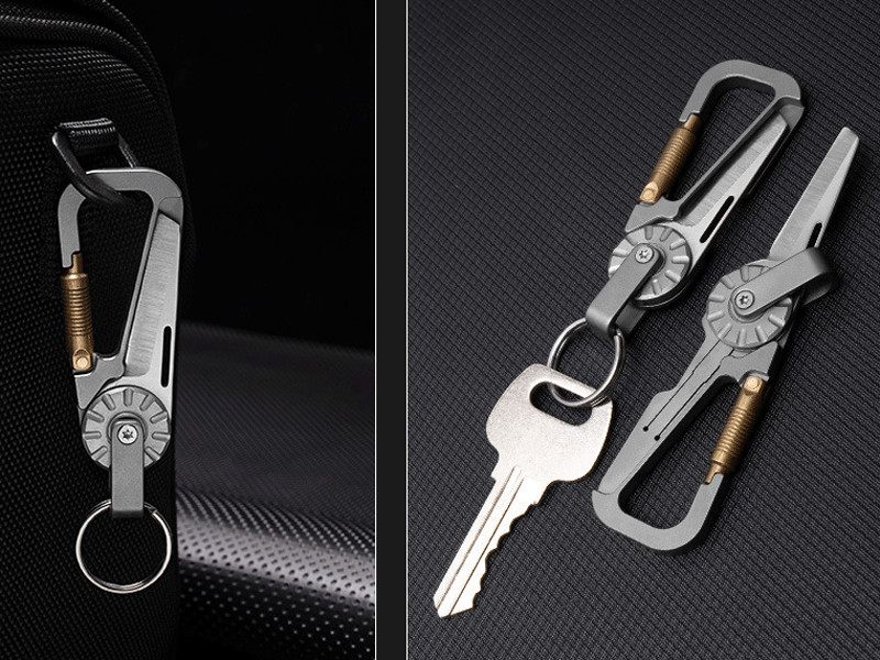 EDC Titanium + Brass Keychain Carabiner Multi Tools Outdoor Folding Knife