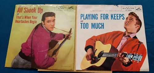 LOT of 2 Elvis Presley 45 Playing For Keeps, All Shook Up w/ pic sleeves