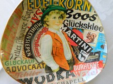 Nachlass-Antik-sehr sch&ouml;ne Glas Schale mit allerlei Werbung-selten-Rarit&auml;t
