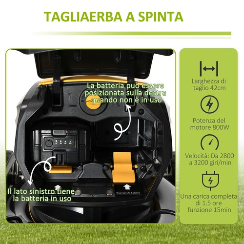 DURHAND Tagliaerba a Batteria 40V Motore 800W 6 Altezze di Taglio 25-75mm - Foto 5 di 10