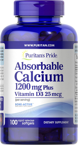 Puritan's Pride Absorbable Calcium 1200 mg with Vitamin D 1000 IU, 100 Softgels - Picture 9 of 11