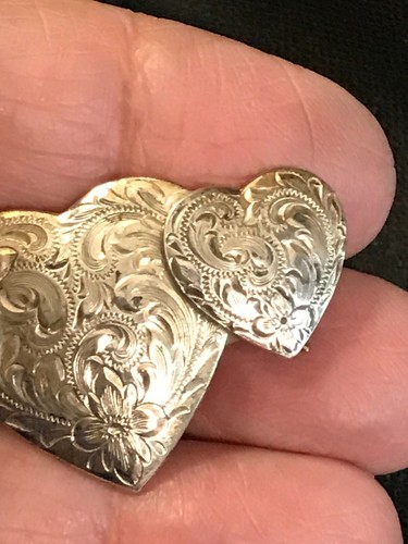 Sterling Silver Southwestern Triple Heart Floral & Paisley Swirls Barrette - Picture 4 of 13