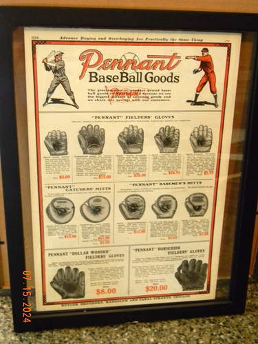 Pennant Baseball Goods Butler Brothers Chicago 2 page ad 2 way frame - Picture 1 of 10