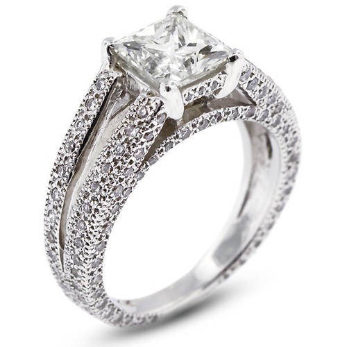 Anello 2,80 ctw G/VS1 taglio principessa diamanti naturali certificati accento platino - Foto 5 di 17