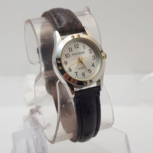 WALTHAM Women's Watch Japan Movt Silver Dial Leather Brown Band...NEW BATTERY - Picture 2 of 9