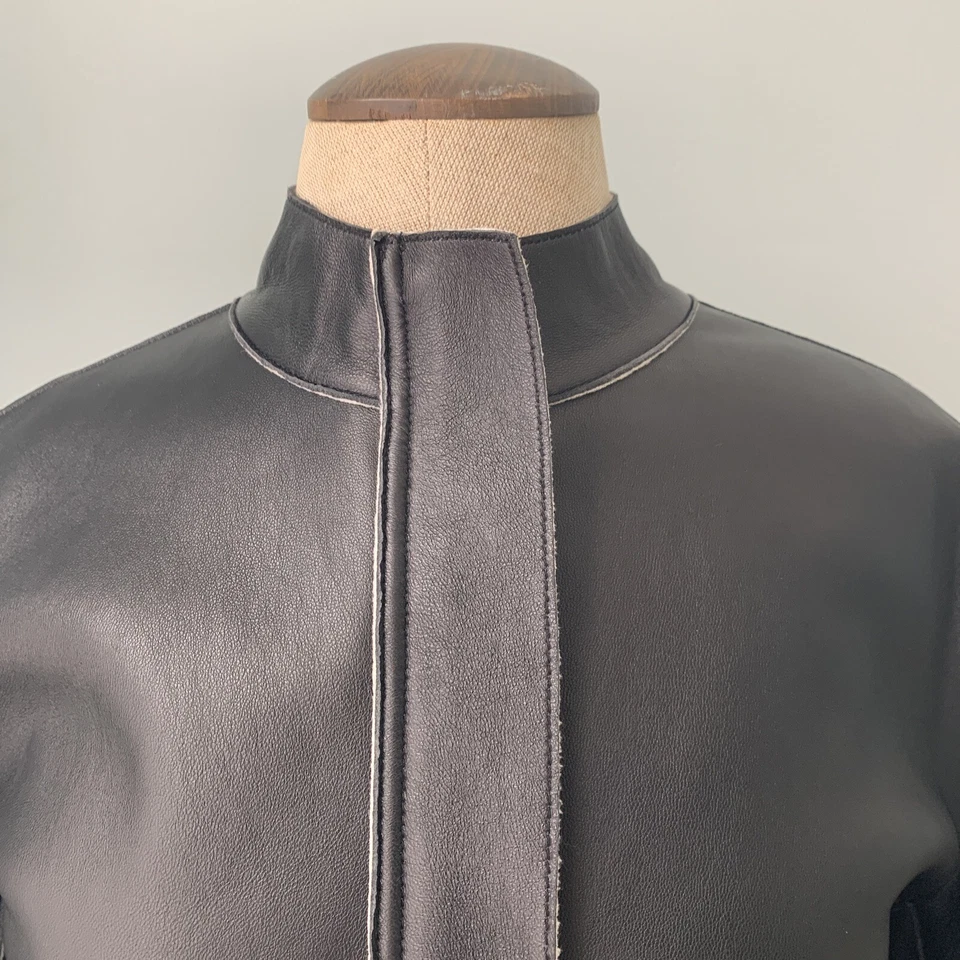 Chaqueta de cuero negra Yansi Fugel cierre de cremallera para mujer grande forro polar blanco Foto 2 de 4