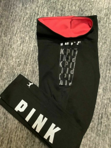 Set reggiseno bralette leggings maglia vita alta rosa Victoria's Secret logo nero M L - Foto 15 di 26