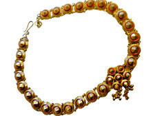 Vintage Woman's Belt Faceted Shiny Gold And Red Linked All Metal 34 Inch