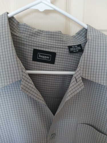 Hager Mens XL Gray Plaid Short Sleeve Casual Button Up - Picture 2 of 3