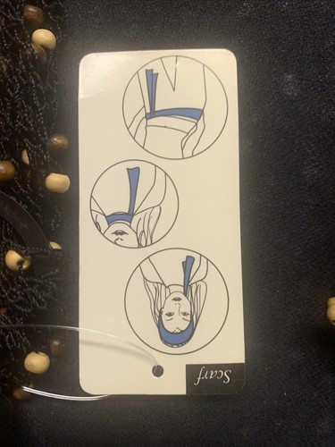 GMA ACCESS Long BELT NECKLACE SCARF Black/Brown Beads Fringe Crocheted 84” - Bild 3 von 4