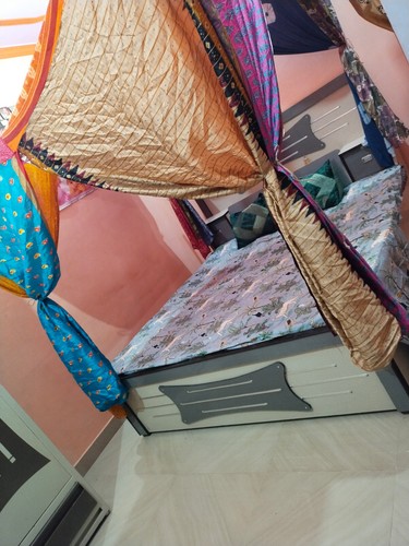 Indian Silk Sari Bed Canopy Four Post Bed Canopy Drapes Hippie Canopy - Picture 4 of 9