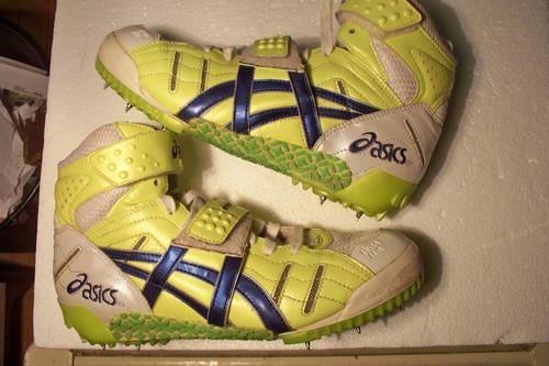 Mens 7.5 Asics Rhyno Skin GN910 Track Yellow Blue Lace Up Strap Closure Cleats . - Picture 12 of 12