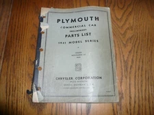 1941 Plymouth Commercial Car Preliminary Parts List 1941 Model Series - Vintage