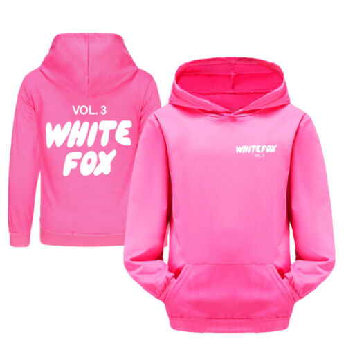 Kids Pocket Hoodie White Print Fox Youtube Hooded Sweatshirt Pullover Jumper Top - Picture 23 of 24