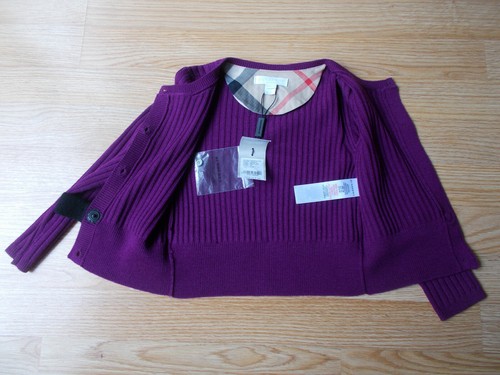 $185 Burberry Children Girls Cardigan Sweater Purple Merino Wool Bow sz 4Y NWT - Picture 5 of 13