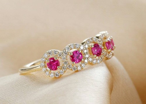 Natural Ruby Engagement Statement Ring Band in 14k Gold / Genuine Ruby - Picture 3 of 5