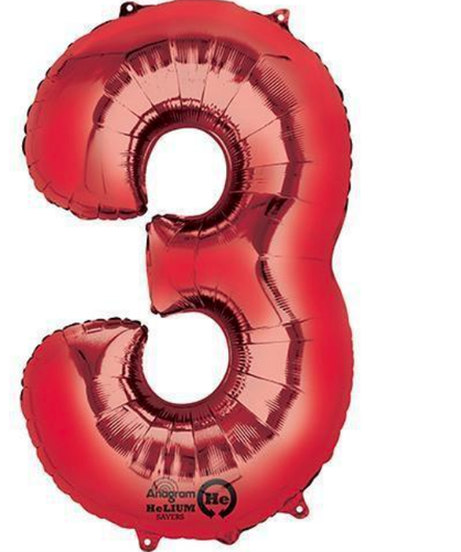 Anagram Balloons (NUMBER 3) Foil Mylar Balloon 34" RED SuperShape