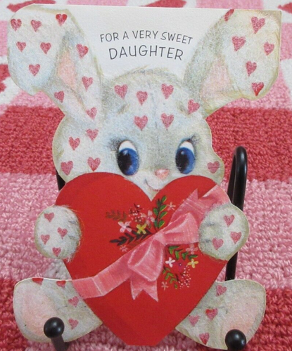 Tarjeta de San Valentín HALLMARK de Colección 1965 para Hija Juguete Conejo Flocado Antropomórfico - Imagen 1 de 5