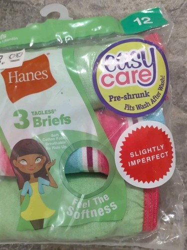 Hanes Girls 3 Pack 100% Cotton Brief Panties Green And Multi Girls Size 12 NWT - Picture 4 of 9