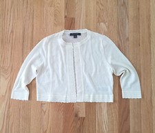 Brooks Brothers GIRL MERINO WOOL OPEN FRONT CARDIGAN sweater Eyelet Trim cropped