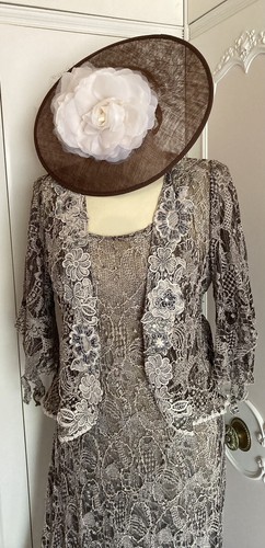 ANN BALON Bronze Lace Mother of the Bride Dress Jacket Suit Wedding Outfit Sz M - Picture 5 of 14